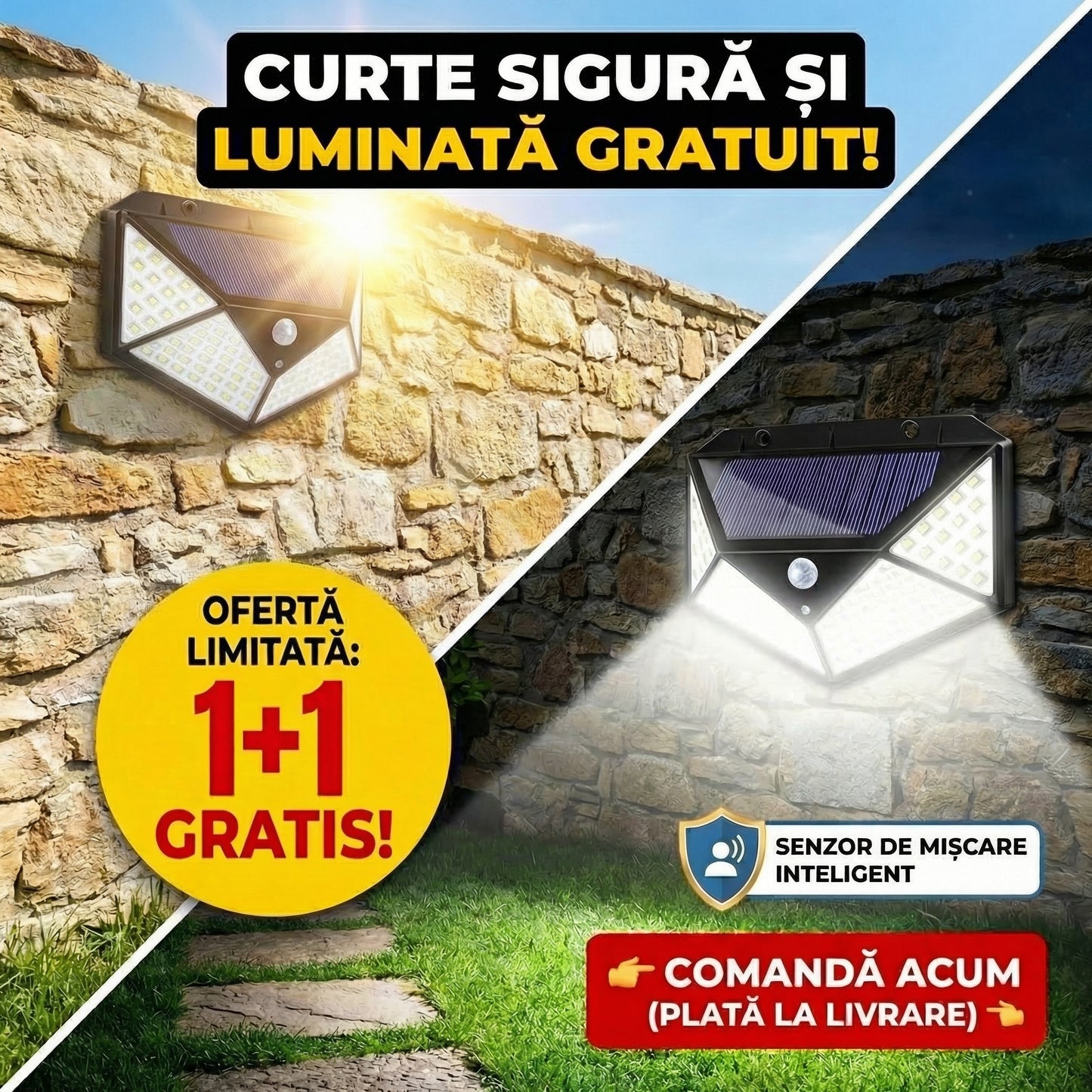 Proiector Solar pentru Curte (0 Lei la Curent, Fără Cabluri)