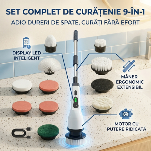 Perie Electrică 9-în-1 | Curățenie Rapidă Fără Efort