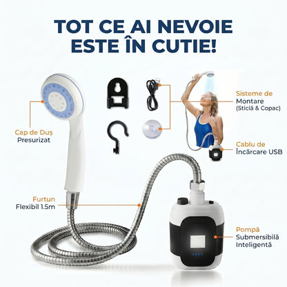 Duș Portabil Reîncărcabil cu Pompă - Ideal pentru Camping & Auto