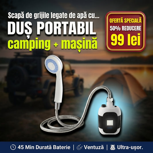 Duș Portabil Reîncărcabil cu Pompă - Ideal pentru Camping & Auto